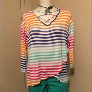 Multi Color V-neck Plunge Strappy Front Neck Top